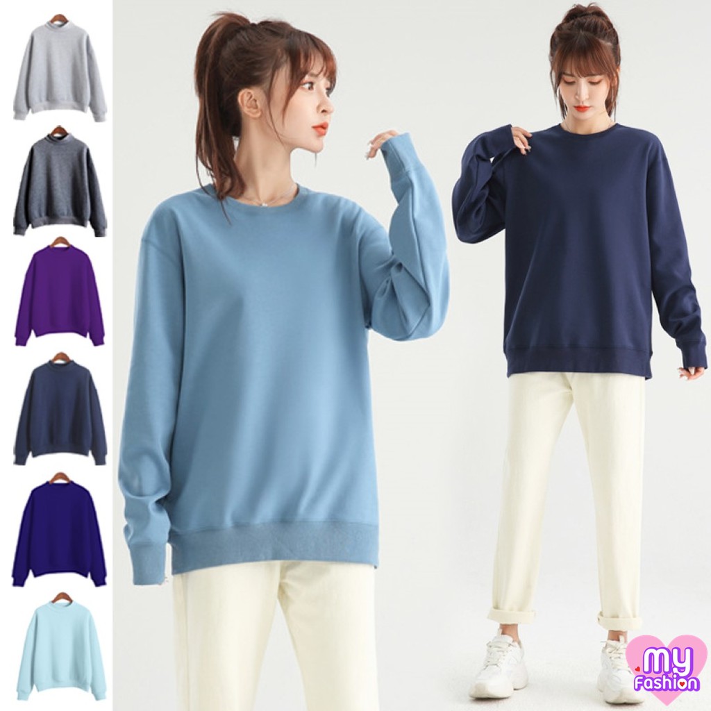 MYF มาใหม่ เสื้อกันหนาวแขนยาวจั๊ม คอกลม ผ้าสำลีหนานุ่ม ทรงโอเวอร์ไซส์ 16 สี มีไซส์