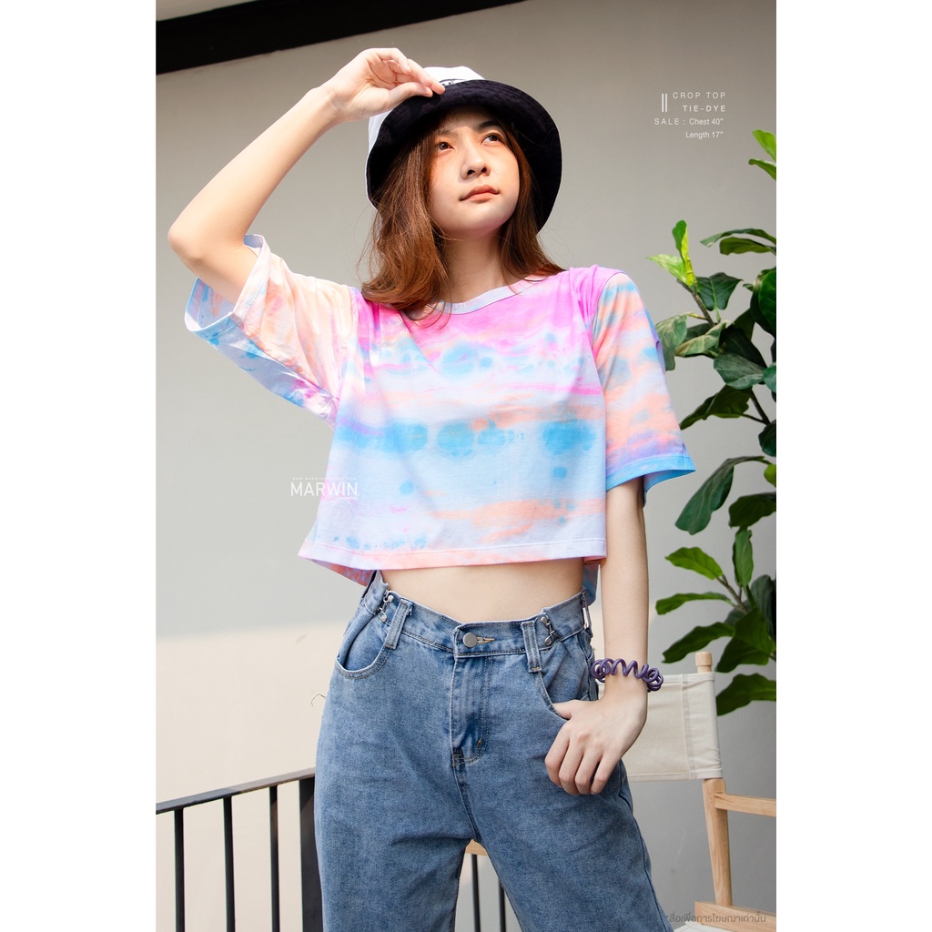 เสื้อครอป มัดย้อม "แคนดี้" สีหวานพาสเทล Cotton100% Candy Tie-Dye Crop T-Shirt