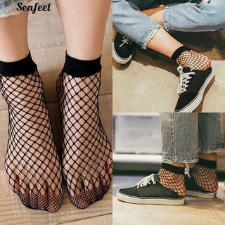 ถุงเท้าสตรี Ruffle Fishnet ข้อเท้าถุงเท้าสูงลูกไม้ตาข่ายสุทธิ Net Short Socks