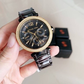 (สด-ผ่อน)🎗แท้100% Michael Kors Ladies Gold/Black Chronograph Black Stainless