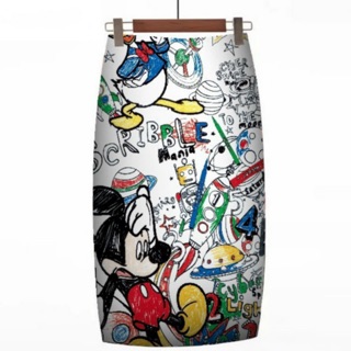 Women’s Pencil Skirt New Cartoon Mouse Print High Waist Slim Skirts