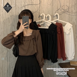 เสื้อคอเหลี่ยม แขนยาว ใส่สบาย สไตล์ฤดูใบไม้ร่วง แฟชั่นใหม่ 4 สี
