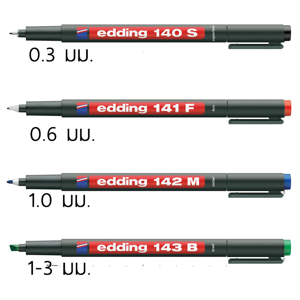 ปากกาเคมี  Permanent Marker กันน้ำ เขียนเหล็ก เขียนพลาสติก เขียนแก้ว เขียนขวด ยี่ห้อ edding นำเข้าจา