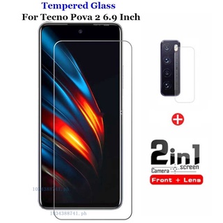 Tecno Pova 2 3 ฟิล์มกระจกนิรภัย 2-in-1 สําหรับ TECNO Pova 2 Pouvoir 4 3 Pro Spark 7 6 Go 5 Pro Air 4 Lite Camon 17 16 SE ป้องกันหน้าจอ กล้อง ฟิล์มกระจก