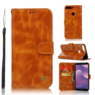 Leather Cover Huawei Y6 Y5 Y3 II Prime Pro 2017 2018 20109 Casing Flip Card Slots Wallet Retro Phone Case