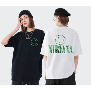 nirvana ยิ้ม เสื้อเชิ้ตแขนสั้นผู้ชาย เสื้อยืดผู้หญิง น่ารักๆ เก๋ๆ คอกลม เสื้อยืด oversize ผ้าคอตตอนS-5XL