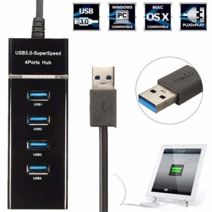 ฮับ USB 3.0 5Gbps 4 พอร์ต ตัวแยกสัญญาณ ความเร็วสูง คุณภาพสูง อุปกรณ์ต่อพ่วงคอมพิวเตอร์ สีดำ