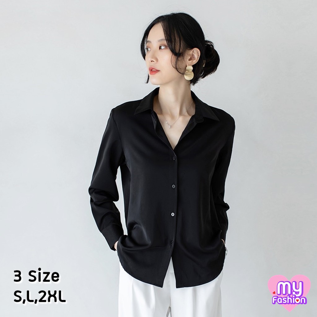 MYF มาใหม่ เสื้อเชิ้ตแขนยาวสีดำ ทรงเรียบหรู ใส่ได้ทุกโอกาส