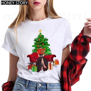 Christmas womens short sleeve T-shirt Christmas tree dress圣诞节女士短袖T恤圣诞树装扮时尚女孩印花休闲百搭学生上衣女X81025เสื้อยืดสวยๆ