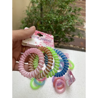 พร้อมส่ง! ยางรัดผมเกลียว สีใส ทูโทนขาวทุกเส้น แพค4เส้น