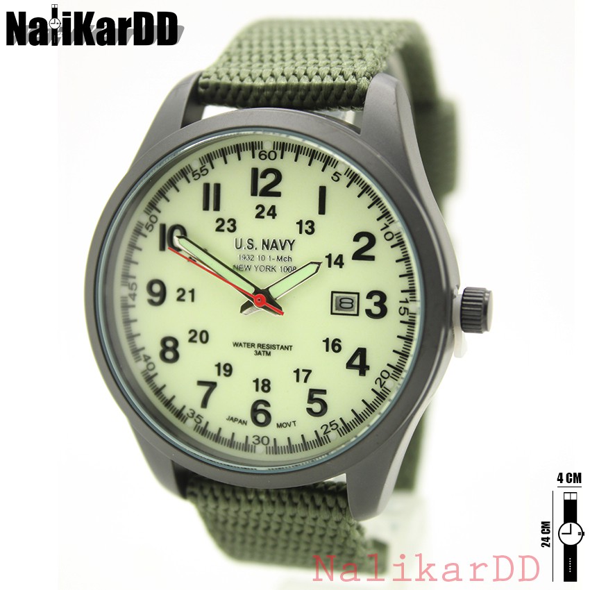 นาฬิกา US Navi (Navy Seal) สายผ้า/Nano/สีเขียวขี้ม้า ทรงกลม ระบบเข็ม มีวันที่