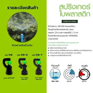 สปริงเกอร์ สายฝน (5/10 อัน) ใบพลาสติด 3in1 เกลียวใน 3/4" x 1/2" (6 x 4หุน) 360 องศา ขายดี ตราไชโย 318