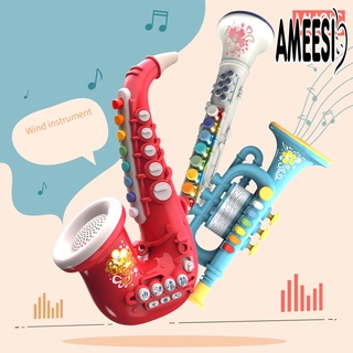 Ameesi ของเล่นทรัมเป็ต ทรัมเป็ต พร้อมไฟ เสียงชัด เล่นได้จริง ปรับระดับเสียงได้ ราบรื่น ประสานมือ และตา ABS เครื่องดนตรี เพื่อการศึกษาเด็ก ของเล่น ของขวัญเด็ก