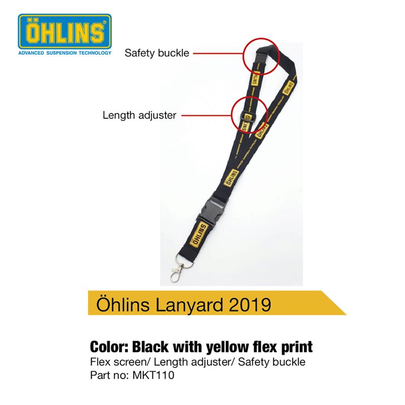 Ohlins สายคล้องคอ สีดำ โลโก้ Öhlins เหลือง ของแท้ลิขสิทธิ์ (MKT110)