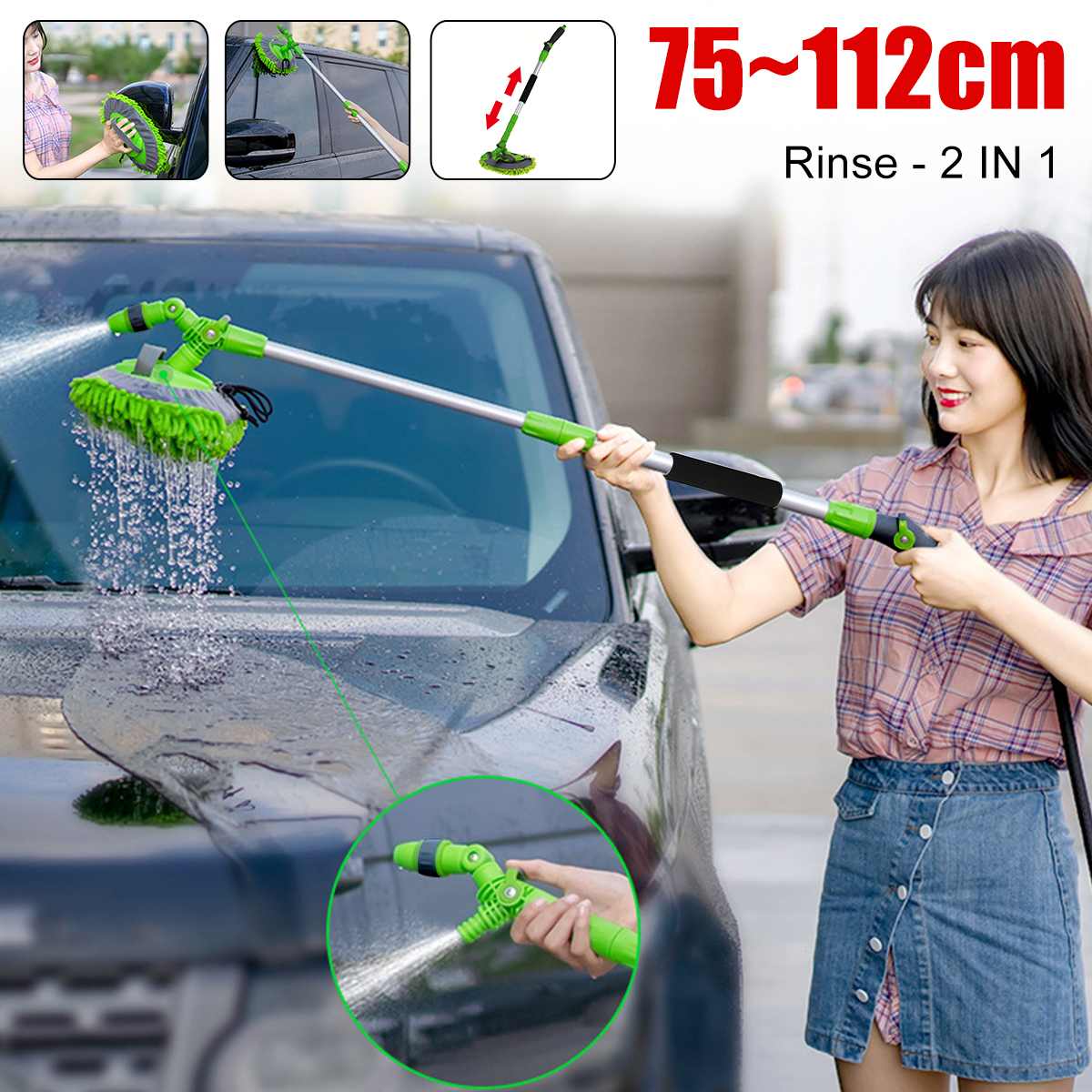 2 in 1 Car Wash Mop Mitt with Long Handle Chenille Microfiber Car Wash