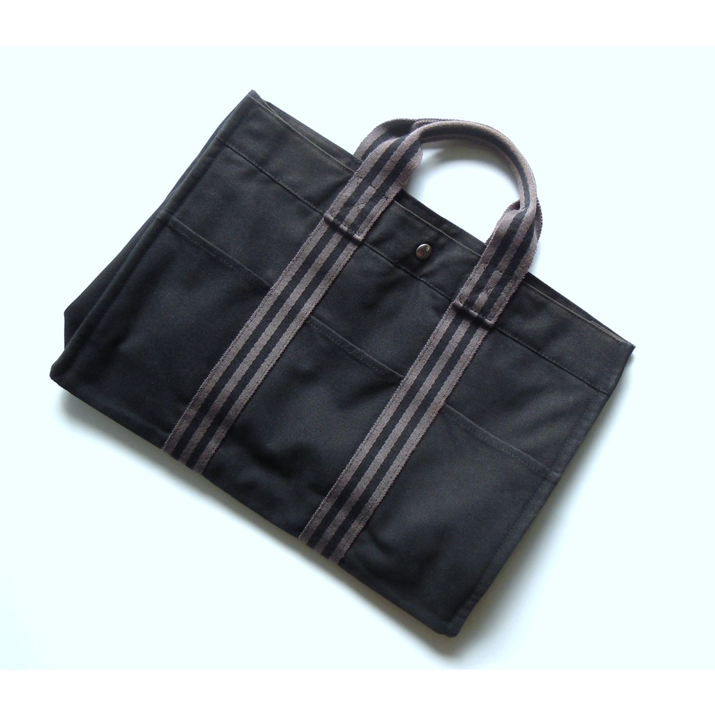 กระเป๋าแบรนด์เนมมือสอง Hermes Canvas Tote Bag Fourre Tout MM สีดำ