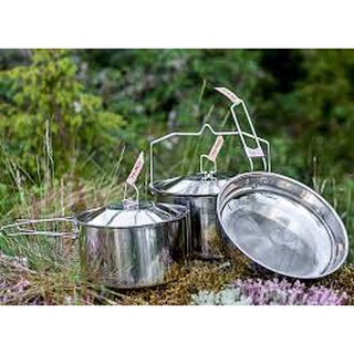 Primus ชุดหม้อสแตยเสลส 2หม้อ 1กระทะ CampFire Cookset S/S Large 738001