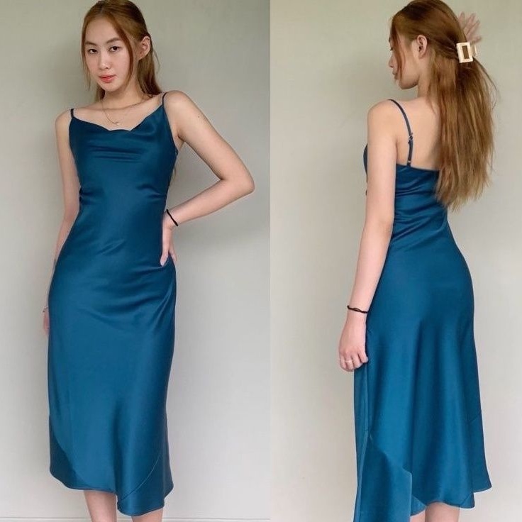 Ey_shop688​ พร้อม​ส่ง ​507/DD.BH#ชุดเดรสผ้าซาตินสายเดี่ยว #สายปรับได้ชุดเดรสยาว.# #ผ้านุ่มใส่สบาย