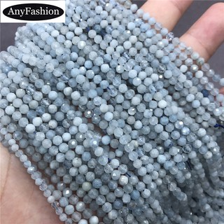 Small Beads Aquamarine หินธรรมชาติขนาดเล็กลูกปัดพลอยสีฟ้า 2/3 / 4mm เหลี่ยมเพชรพลอยส่องแสงอัญมณี DIY