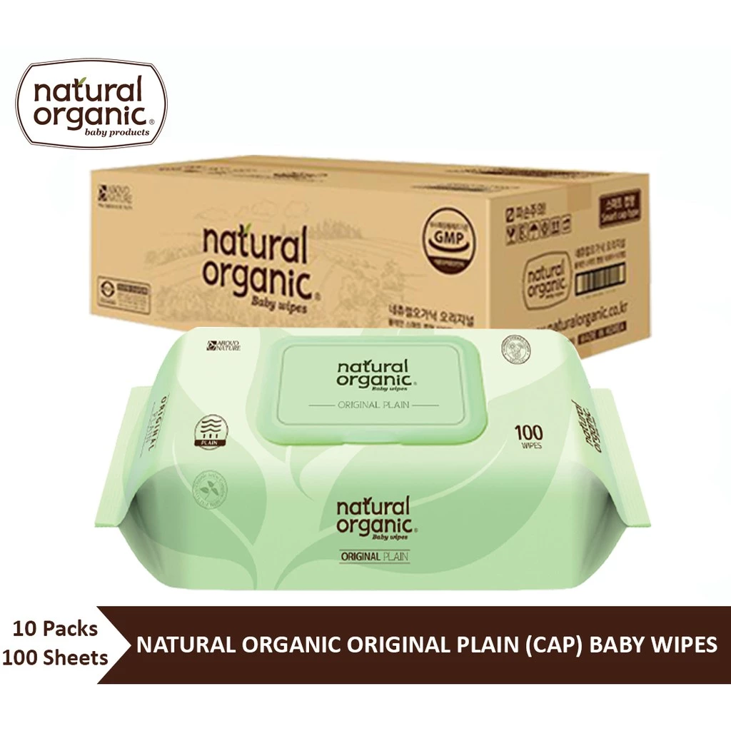 Natural Organic, Original Plain Baby Wipes (Cap type, 10*100 Sheets)