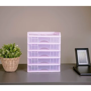 ตู้ลิ้นชัก 5 ชั้น พร้อมถาดบน A-109-1 สีม่วงพาสเทล Organizer with upper tray Purple Pastel color