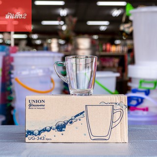 [ร้านสำเพ็ง2] UG-343 แก้วน้ำ กาแฟ เหล้า เบียร์ มีหู ก้นกลม แพ็ค6ใบ Union glassware