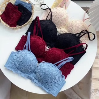 สินค้าพร้อมส่งจากไทย💥Angle Bra💥 (N604) เสื้อในไร้โครง 3 ตะขอลายลูกไม้เสริมฟองน้ำในตัว