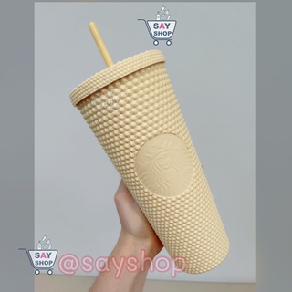 พร้อมส่ง 🍍Starburst China Exclusive  💛Yellow Matte Cold Cup 24oz.แก้วหนามแมทสีเหลือง