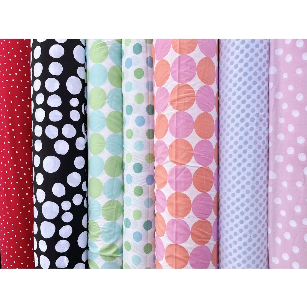 ลงสีใหม่  ผ้าคอตตอน ลายจุด จุดใหญ่ พรีเมี่ยมเกรด หน้ากว้าง 44-54 นิ้ว ราคาต่อหลา พร้อมส่ง Cotton ผ้าเมตร ผ้าหลา