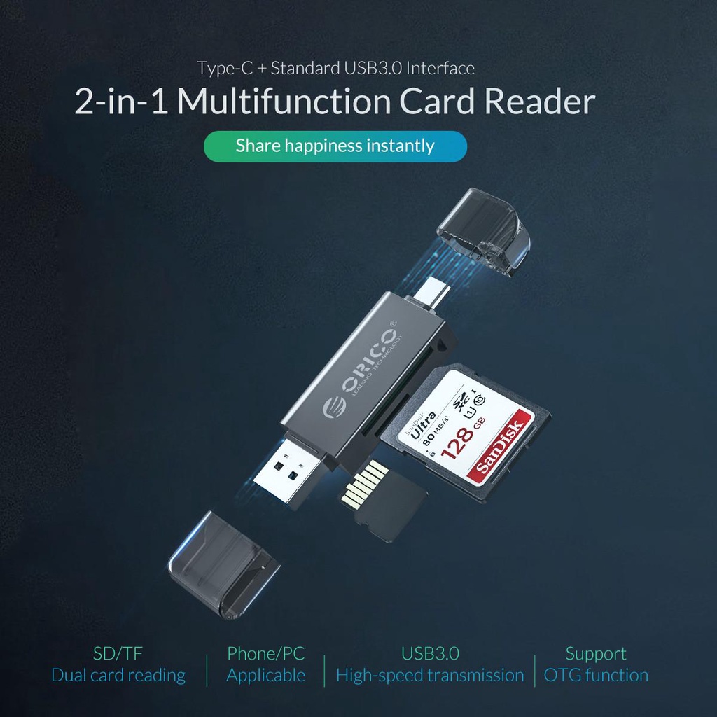 ORICO AA-CDR02 Card Reader USB3.0 2 In 1 SD/Micro SD TF OTG Smart Mory ...