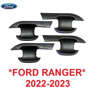 เบ้ารองมือเปิด Ford Ranger 2022 2023 ฟอร์ด เรนเจอร์ ถาดรองมือเปิดประตู เบ้ามือจับประตู  เบ้ากันรอย ถ้วยมือเปิด สีดำ