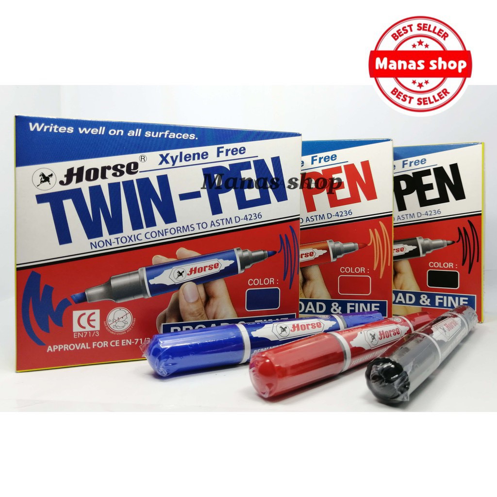 พร้อมส่ง l ถูก ปากกาเมจิก 2 หัว ตราม้า twin pen