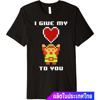 แขนสั้นcrew neckนินเทนโด ตำนานแห่งเซ้า การ์ตูน เกมส์ญี่ปุ่น Legend Of Zelda 8 Bit Color My Heart To You Premium T-Shirt