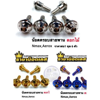 น็อตครอบสายพาน ลายหมวกรู Nmax,Aerox,Xmax,Lexi125 (ราคาต่อ1ชุด 6 ตัว)
