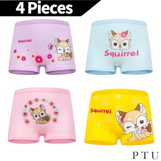 【PTU】4 Pieces/set Childrens Underwear Cute Panties for Girls Cartoon Pattern Cotton Panties for Children Aged 2-12