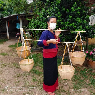 กระบุงใส่ของ กระบุงหาบของ กระบุงไม้ไผ่ กระบุงหาบเงินหาบทองในพิธีมงคลต่างๆ(กระบุง2ใบ+ไม้คาน1อัน) *อ่านรายละเอียดด้วยค่ะ**