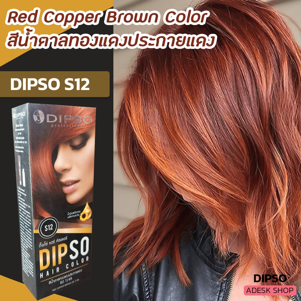 ดิ๊พโซ่ S12 สีน้ำตาลทองแดงประกายแดง สีผม ครีมย้อมผม สีย้อมผม ยาย้อมผม Dipso S12 Red Copper Brown Hai