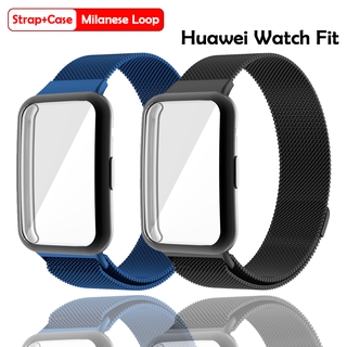 สายนาฬิกาข้อมือ สแตนเลส สําหรับ Huawei Watch Fit นาฬิกาอัฉริยะสาย Magnetic สายแม่เหล็ก สายนาฬิก + สกันรอยหน้าจอ case