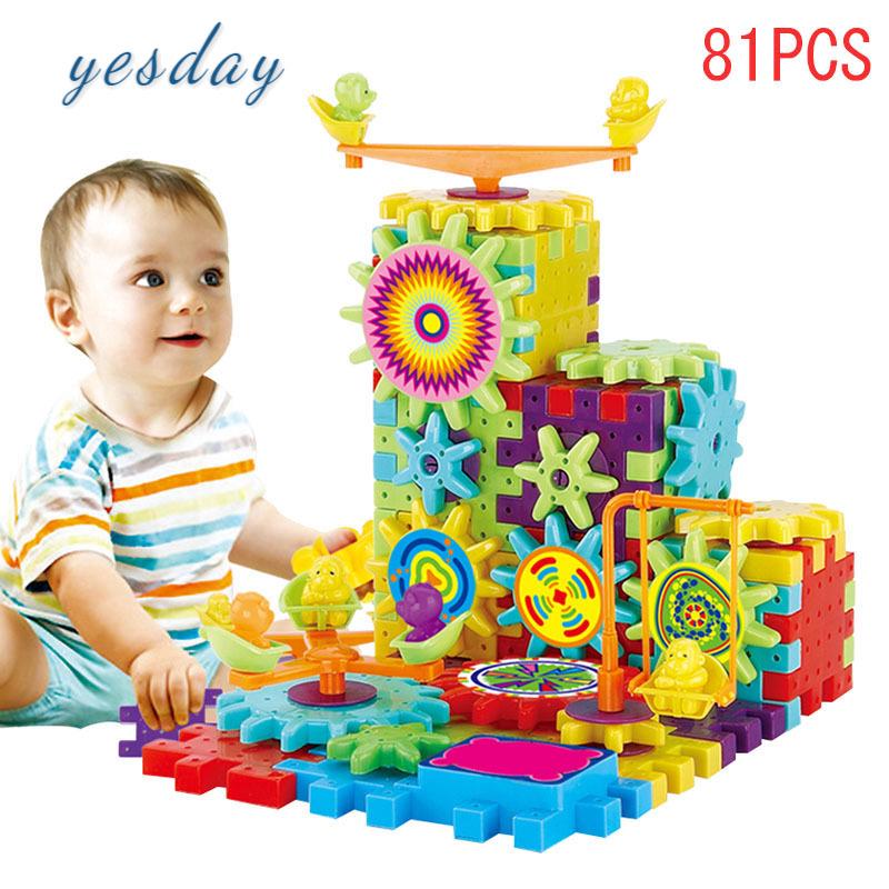 Y① 81 Pcs Plastic Electric Gears 3D Puzzle Building Kits Bricks Educational Toys For Kids Children Gifts