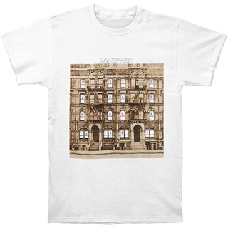 เสื้อยืดวงดนตรีเยาวชน Led Zeppelin Mens Physical Graffiti T-shirt Large White discount รถถังall size