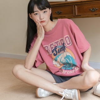 littlebee🍄2323เสื้อยืดโอเวอร์ไซส์ผู้หญิง เสื้อยืดคอกลมสีชมพู（oversized T-shirt）