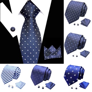 เนคไท Tie Set Silk Jacquard Necktie Wedding Business Handkerchief Cufflinks Tie มี 3 ชิ้น (เนคไท+ผ้าเช็ค+กระดุมแขนเสื้อ)