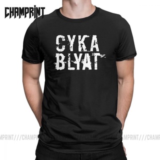 เสื้อยืดผ้าฝ้ายพิมพ์ลายขายดีเสื้อยืดแขนสั้น คอกลม ผ้าฝ้าย พิมพ์ลาย Cyka Blyat Gaming Memes Russian สไตล์วินเทจ สําหรับผู