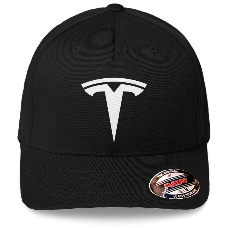 หมวกเบสบอลหมวกสีขาวโลโก้ Flexfit Tesla