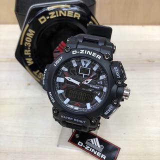 D-ZINER นาฬิกาข้อมือชาย Quartz Hybrid Analog Digital ทรงกลม40มม. กันน้ำWater resistance3ATMฟังชั่นครบ