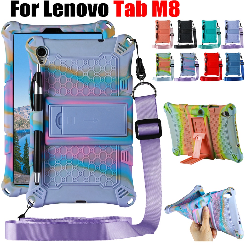 กรณีแท็บเล็ตสําหรับ Lenovo Tab M8/TabM8 HD FHD (2nd Gen) (3rd Gen),ซิลิโคนนุ่มพิเศษพร้อมสายคล้องไหล่และ Stylu,TB-8505 TB-8506 TB-8705 FF