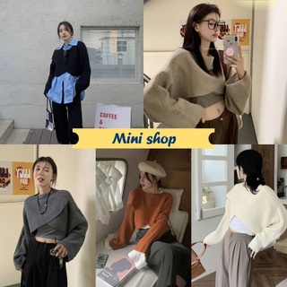 Mini shop🌸พร้อมส่ง🌸(M0103) เสื้อไหมพรมแขนยาว คอกลม ดีเทลหน้าสั้นเก๋ไม่ซ้ำใคร