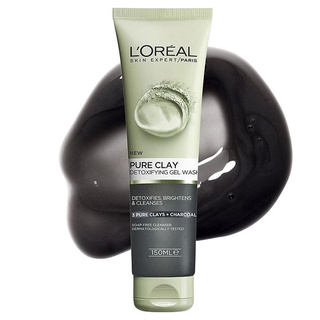 LOréal Paris Pure Clay Charcoal Detoxifying Gel Wash 150ml เจลทำความสะอาดผิวหน้าสูตรดีท็อกซ์ฟื้นฟูผิวจากสารสกัดชาโคล