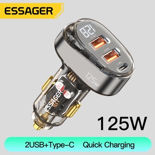 Essager 125W เครื่องชาร์จในรถยนต์ประเภท C + พอร์ต USB คู่ที่ชาร์จในรถสมาร์ทจอแสดงผลดิจิตอลที่ชาร์จในรถพุธ