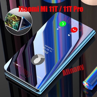 กรณี Xiaomi Mi 11T / 11T Pro Plating mirror Leather Flip Case Xiaomi 11T Pro 11TPro ปลอกโทรศัพท์ Cover Stand